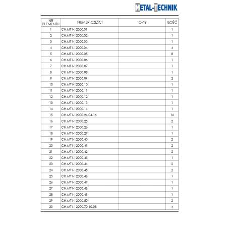 Katalog części zamiennych - Metal-Technik Chwastownik MT1 - 12000